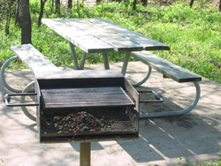 a picnic table and barbeque grill